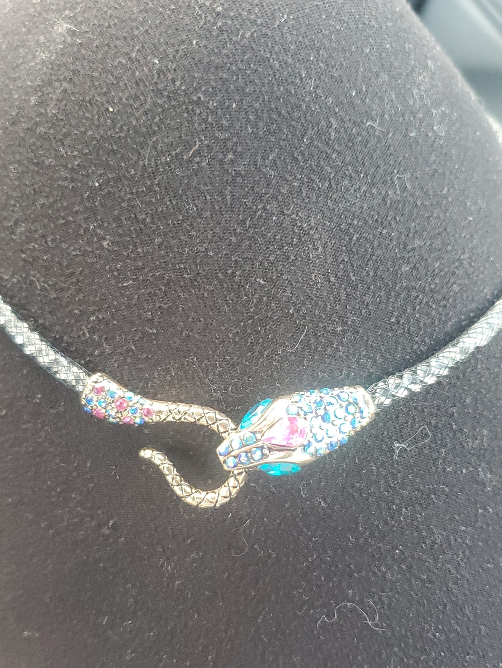 Betsey Johnson Crystal Snake Mesh Necklace Choker from the "Dark Shadows" collec